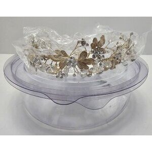 DAVIDS Bridal Moldable Crystals Tiara Champagne Gold Wedding Bride Headpiece NEW